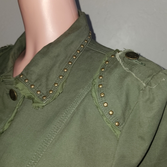 NWOT Tasha Polizzi Hamilton Embroidered Studded Green Military Jacket Duster L - Picture 8 of 10